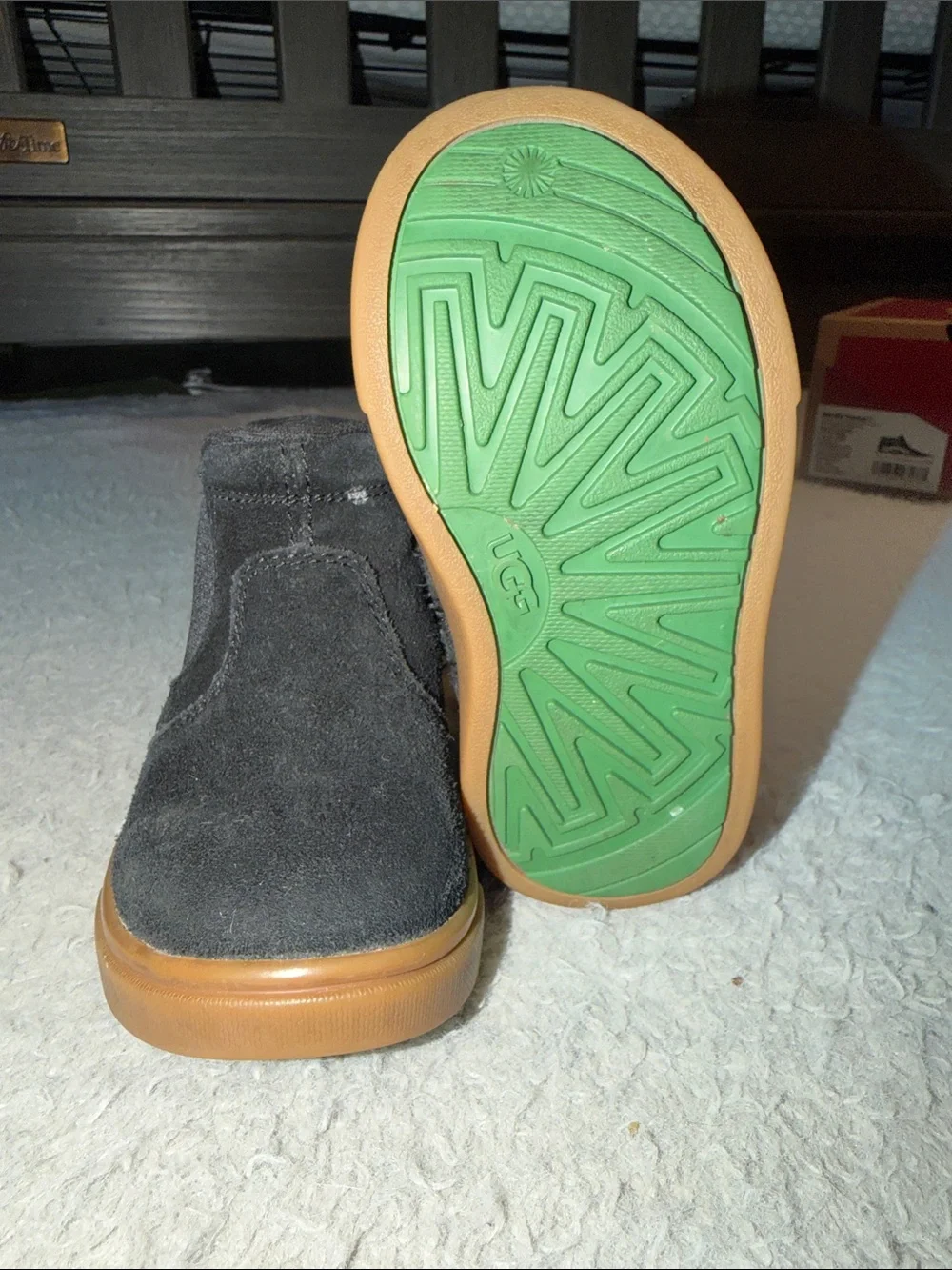 UGG Kids Black Suede Ankle Boots with Tan Sole
